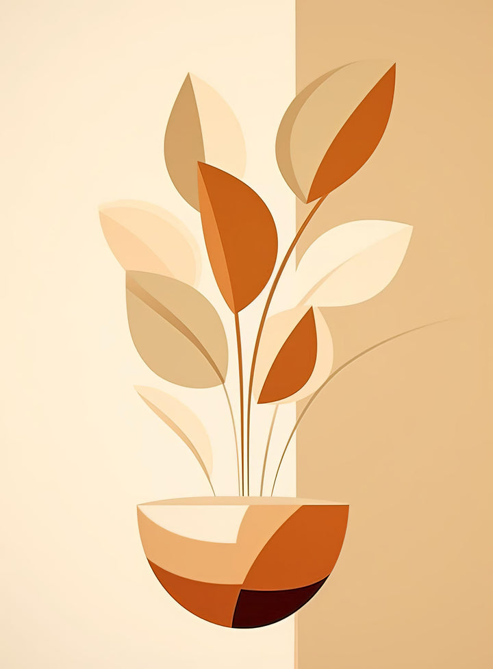 Wadi Home abstract plant in pot wall art with warm, earthy tones and minimalist design.