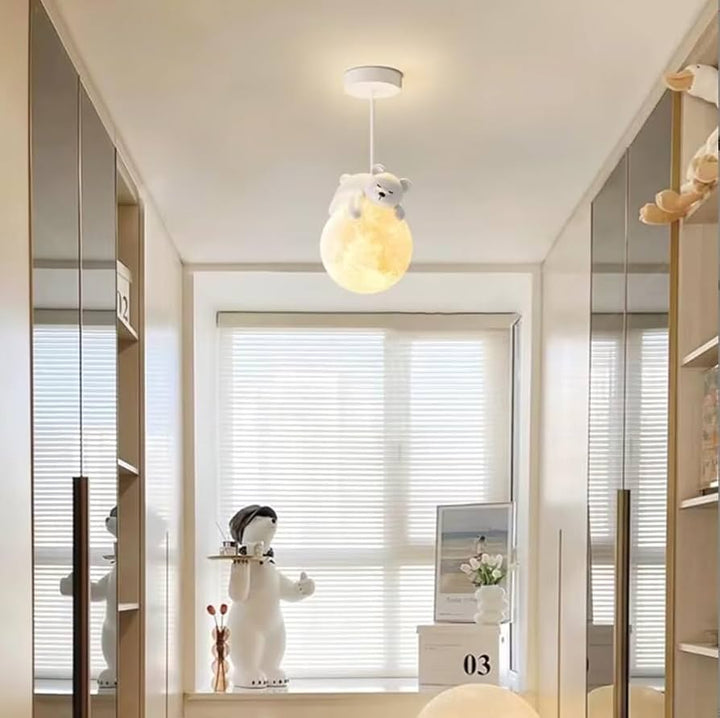 Globe with bear pendant light