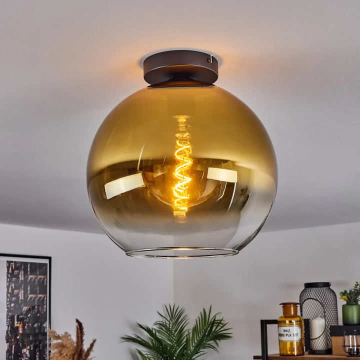 Modern Amber Glass Globe Ceiling Light