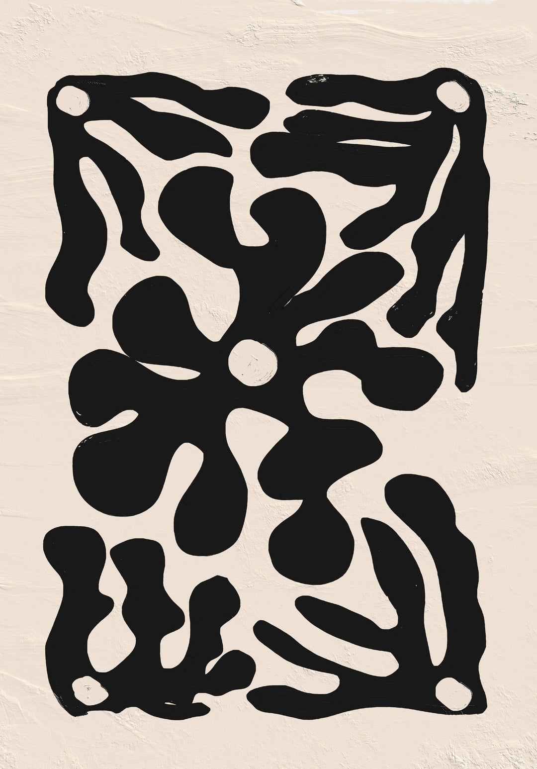 Wadi Home abstract organic shape wall art, black print on textured neutral background, modern minimalist decor.