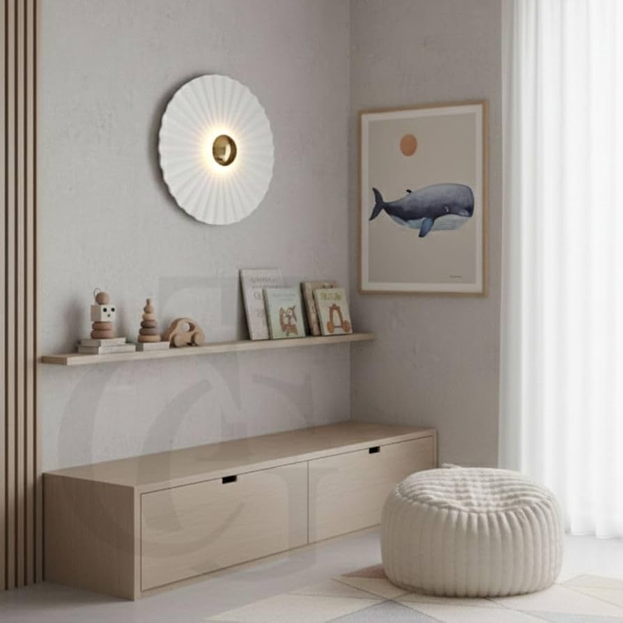 White Pleated Round Wall Sconce