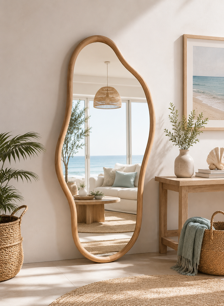 Organic Natural Wood Full-Length Wavy Floor Mirror