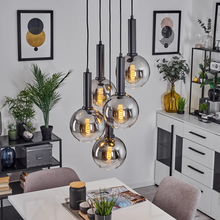 Clustered Glass Globe Pendant Light with Black Accents