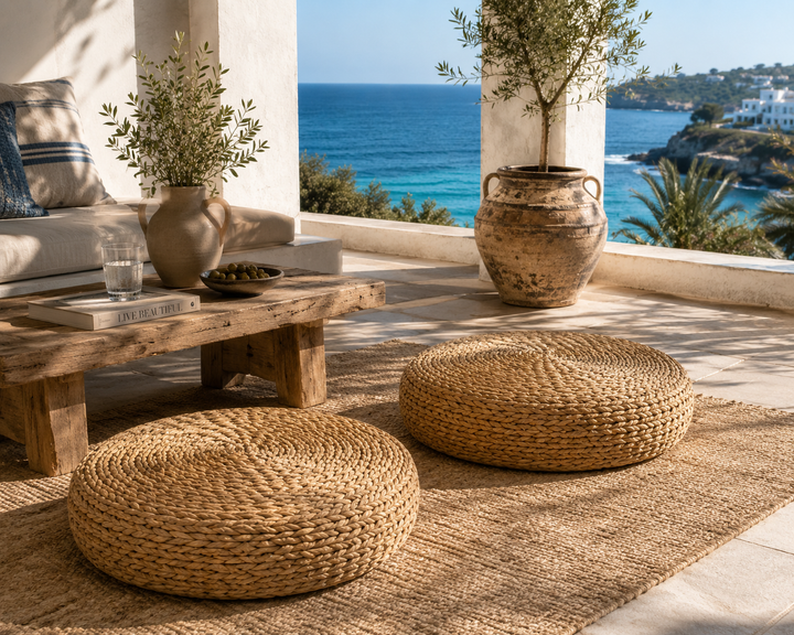 Handwoven Natural Floor Pouf Set