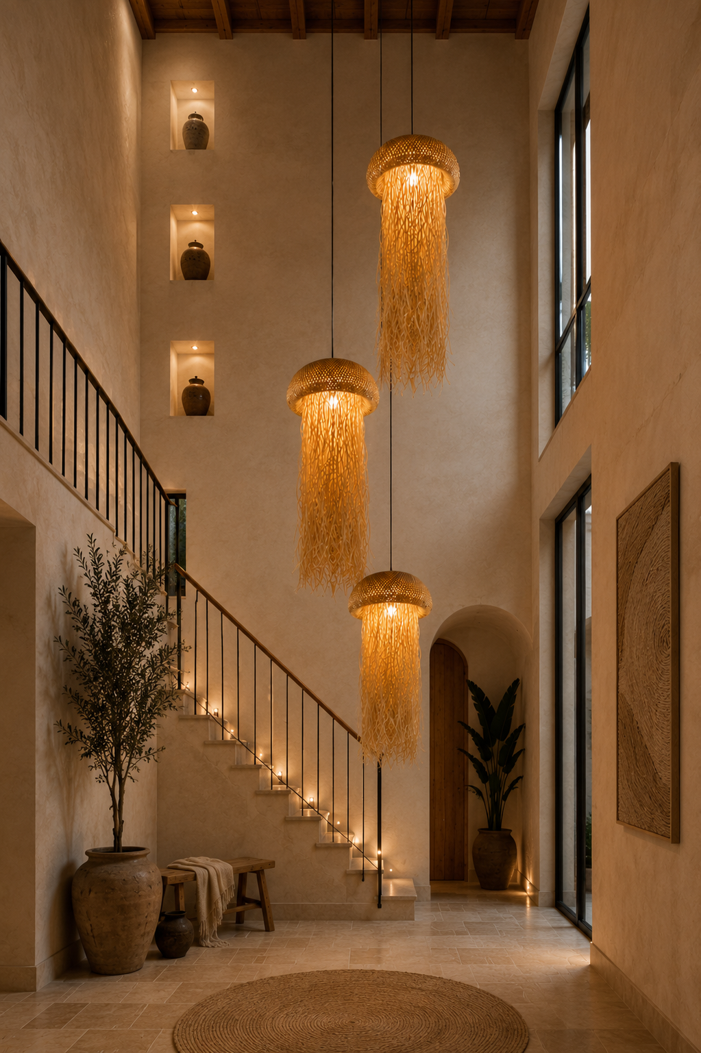 Handwoven Rattan Fringe Pendant Light