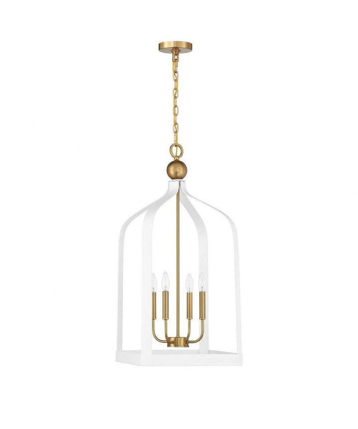 Elegant White and Gold Cage Chandelier