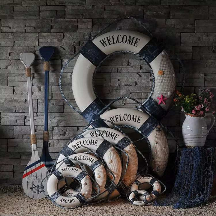 Life ring decor in sky blue nautical style multiple sizes