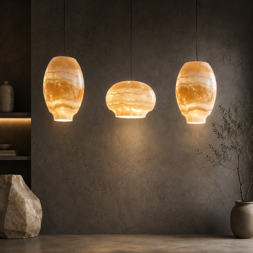 Amber Onyx Glass Triple Pendant Light Collection