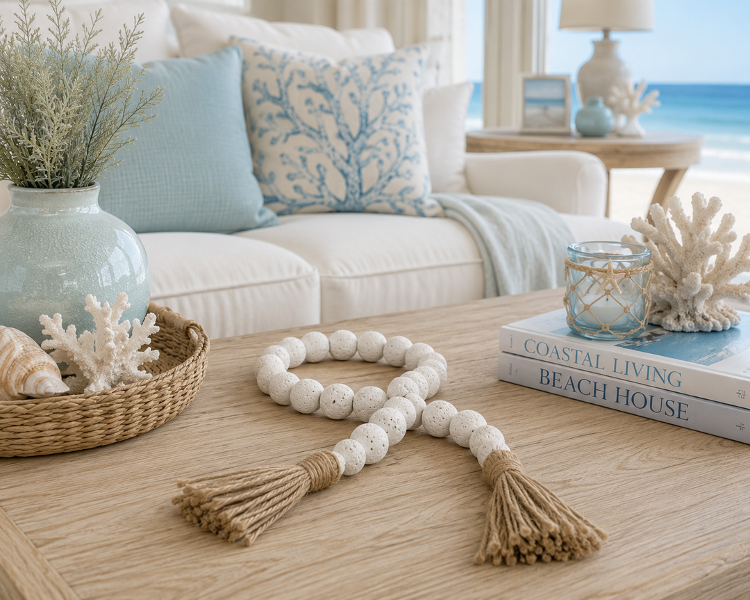 Coastal Decorative Bead Garland with Jute Tassels