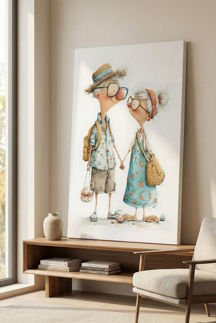 Elderly Couple Holding Hands Canvas Art