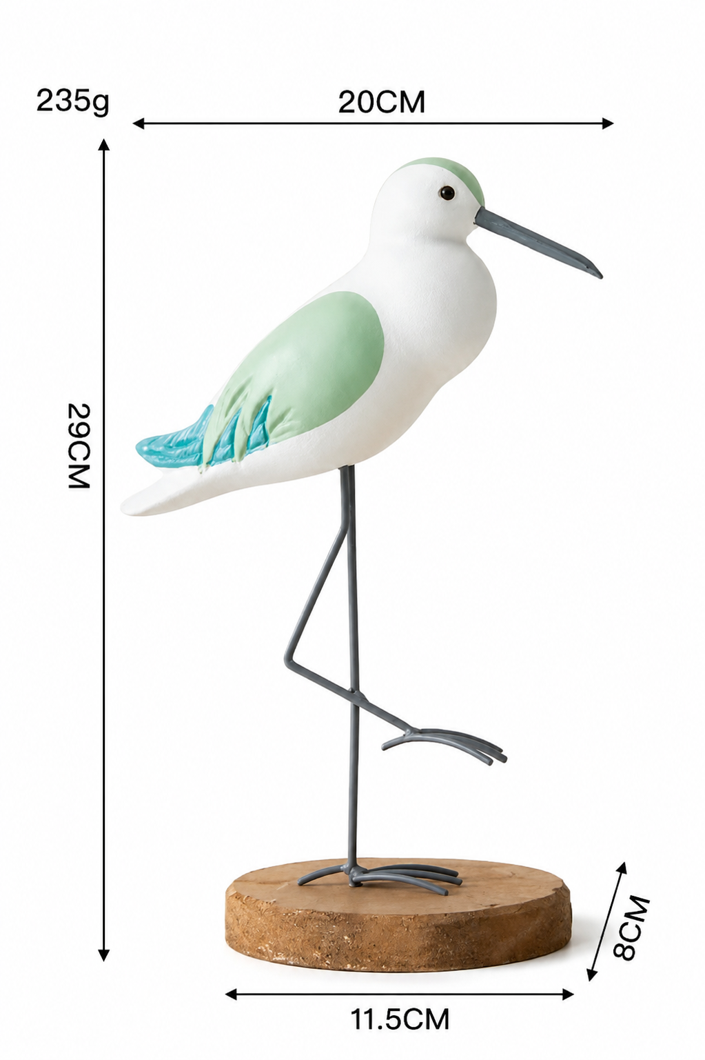 Coastal Decorative Shore Bird Sculpture on Wooden Base