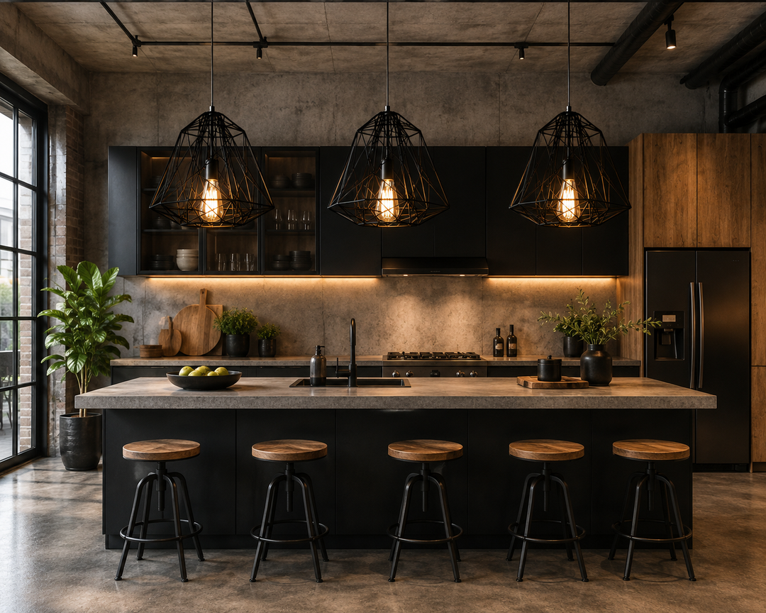 Industrial Pendant Light with Geometric Wireframe Design