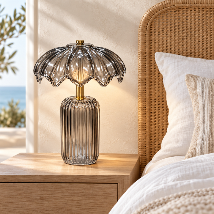 Smoked Glass Scalloped Table Lamp