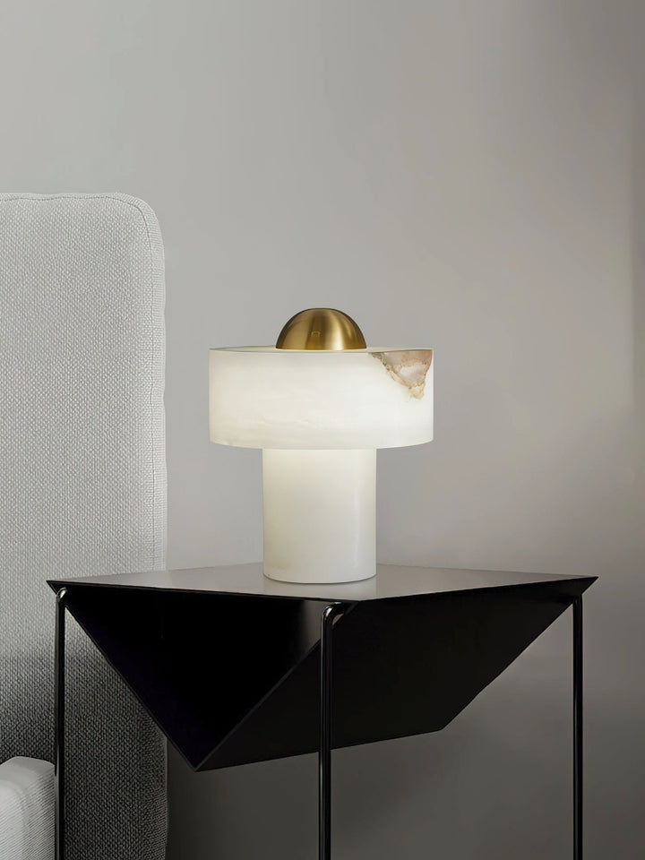 Modern Spanish Alabaster White and Brass Table Lamp
