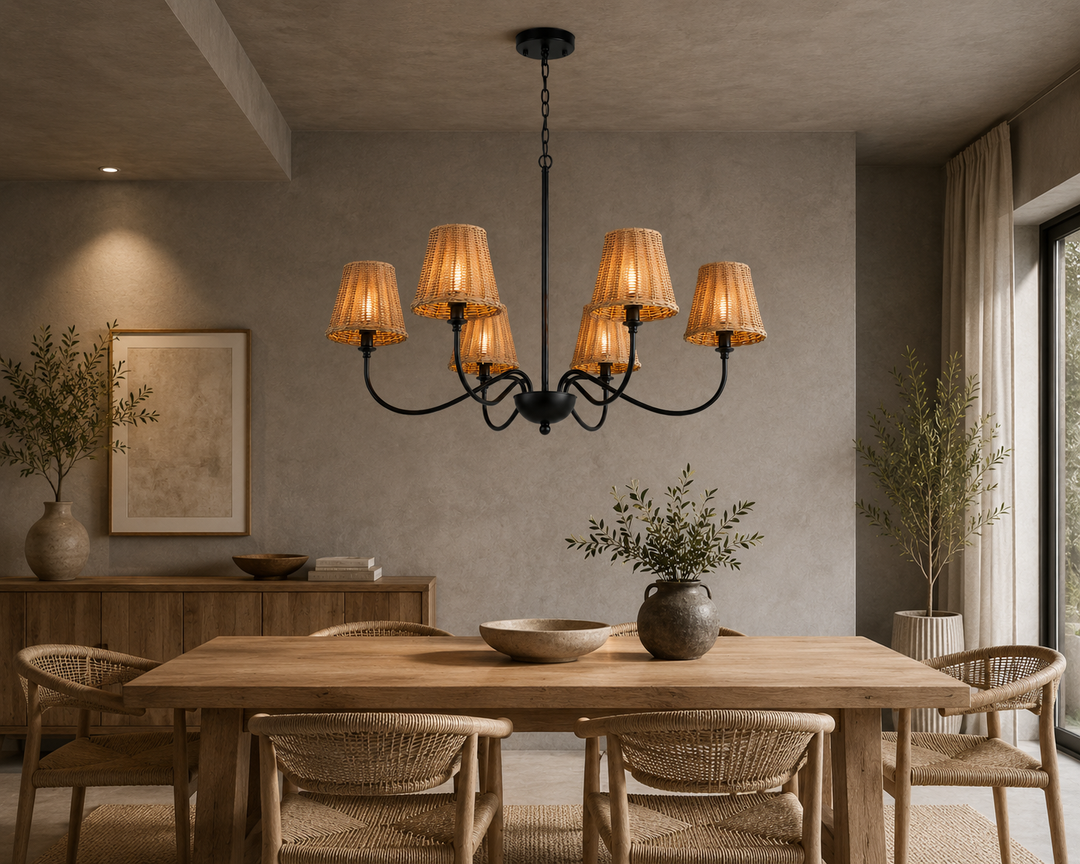 Rustic Rattan 6-Light Chandelier