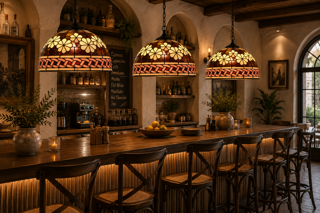 Vintage Floral Stained Glass Pendant Light