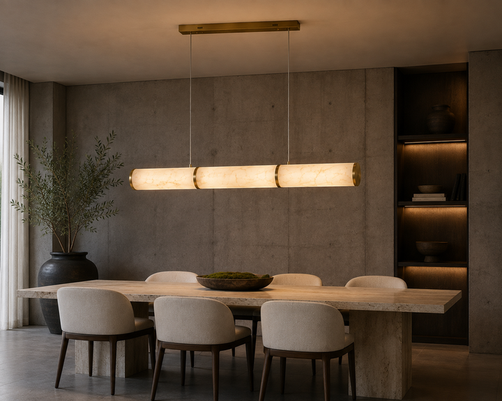 Modern Triple Marble Tube LED Pendant Light with Brass Accents