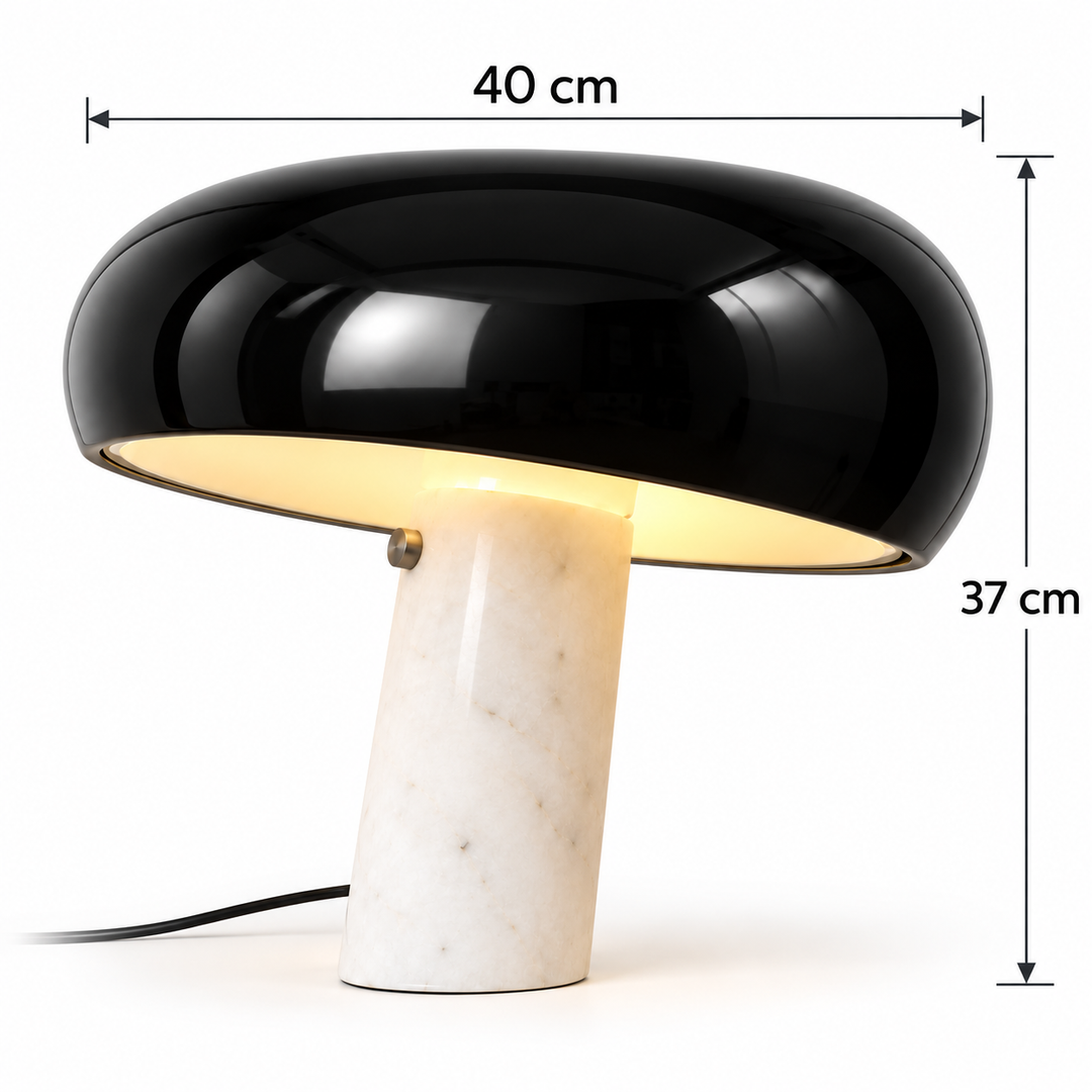 Black Dome Table Lamp with Stone Base