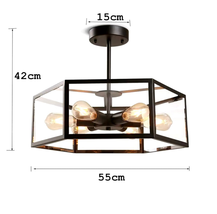 Industrial Semi-Flush Mount Ceiling Light with Glass and Metal Frame