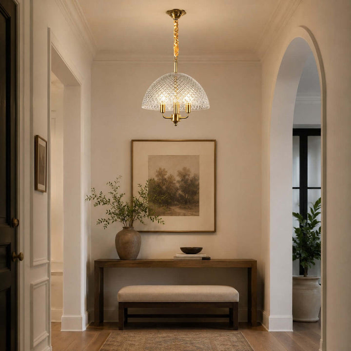 Textured Glass and Brass Pendant Light