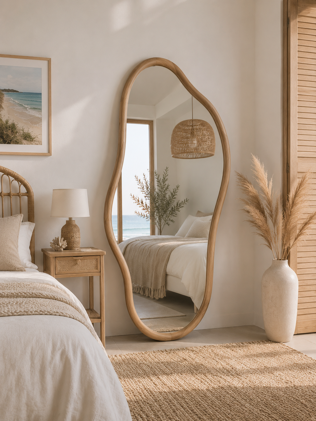 Organic Natural Wood Full-Length Wavy Floor Mirror