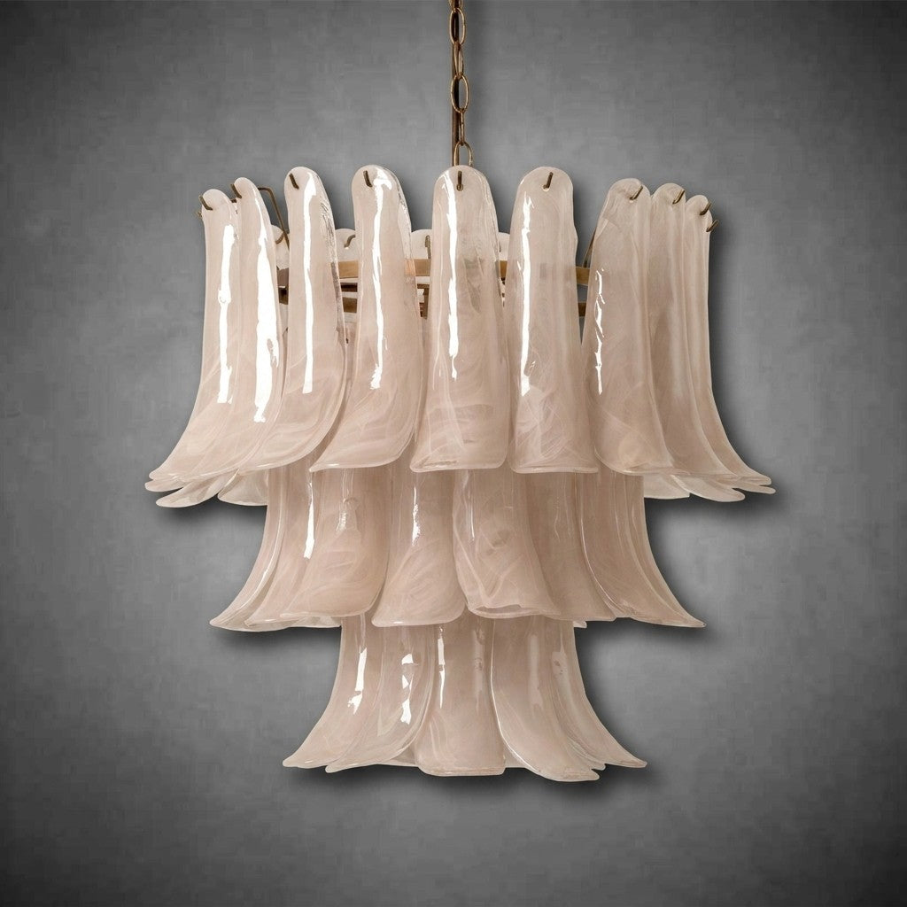 Ivory Petal Glass Chandelier with Bronze Chain