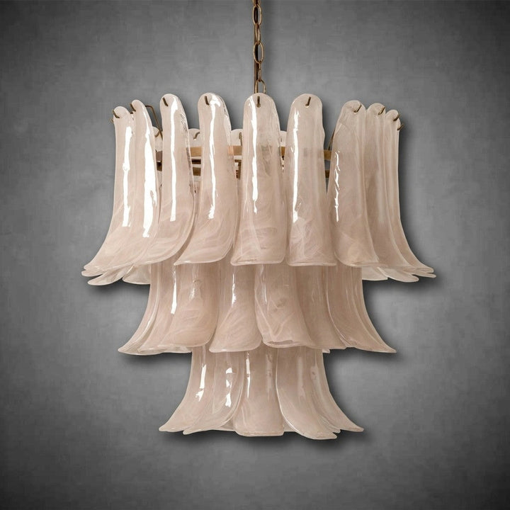 Ivory Petal Glass Chandelier with Bronze Chain