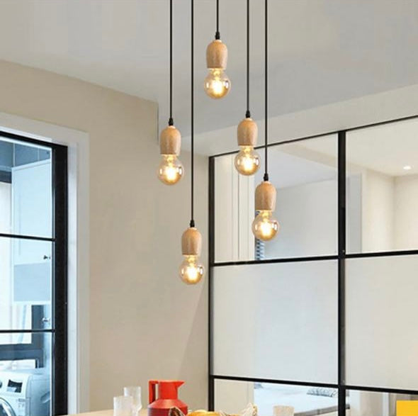 Modern Minimalist Pendant Light with Wooden Accents