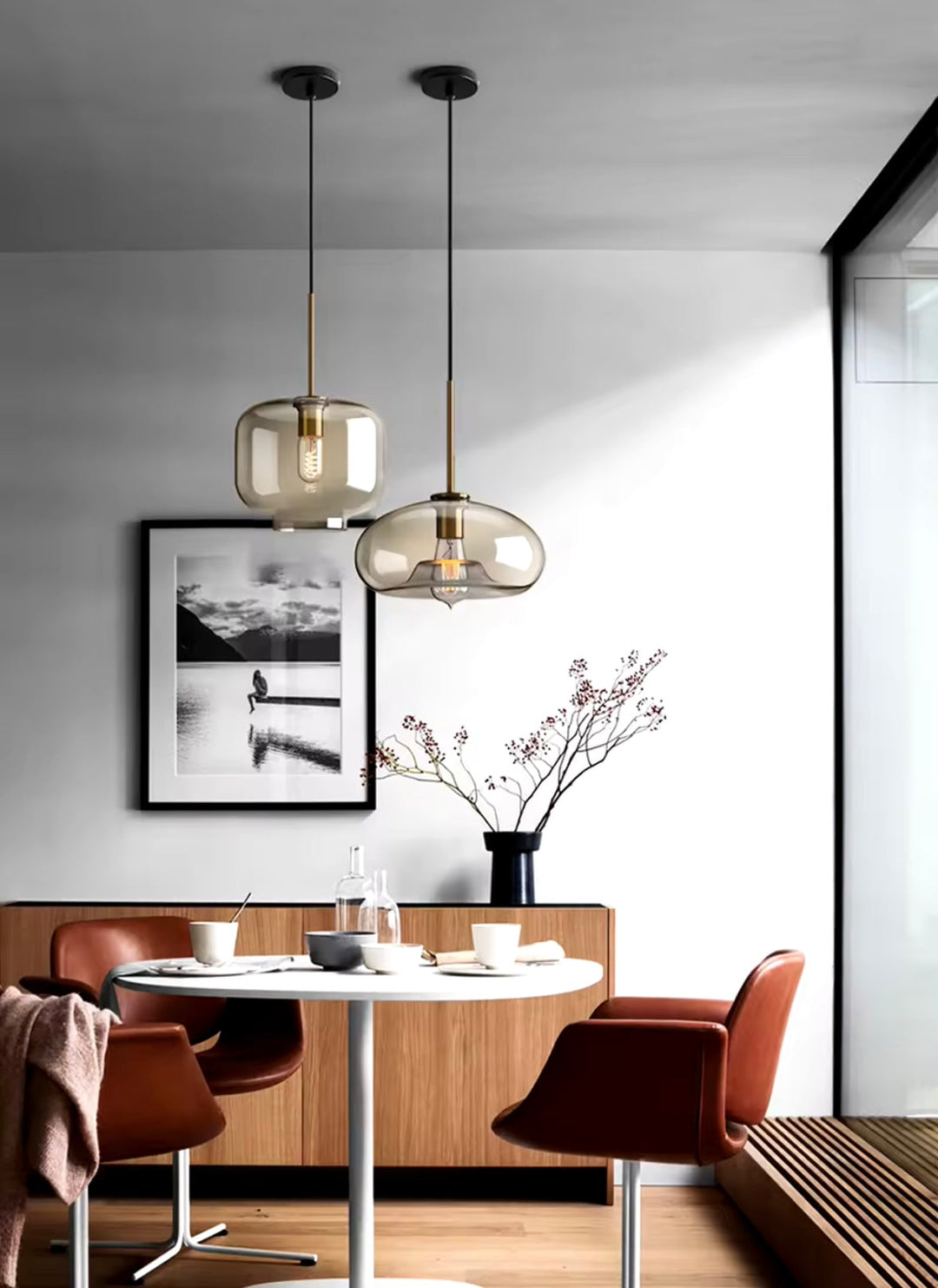 Amber Glass Globe Pendant Light Trio