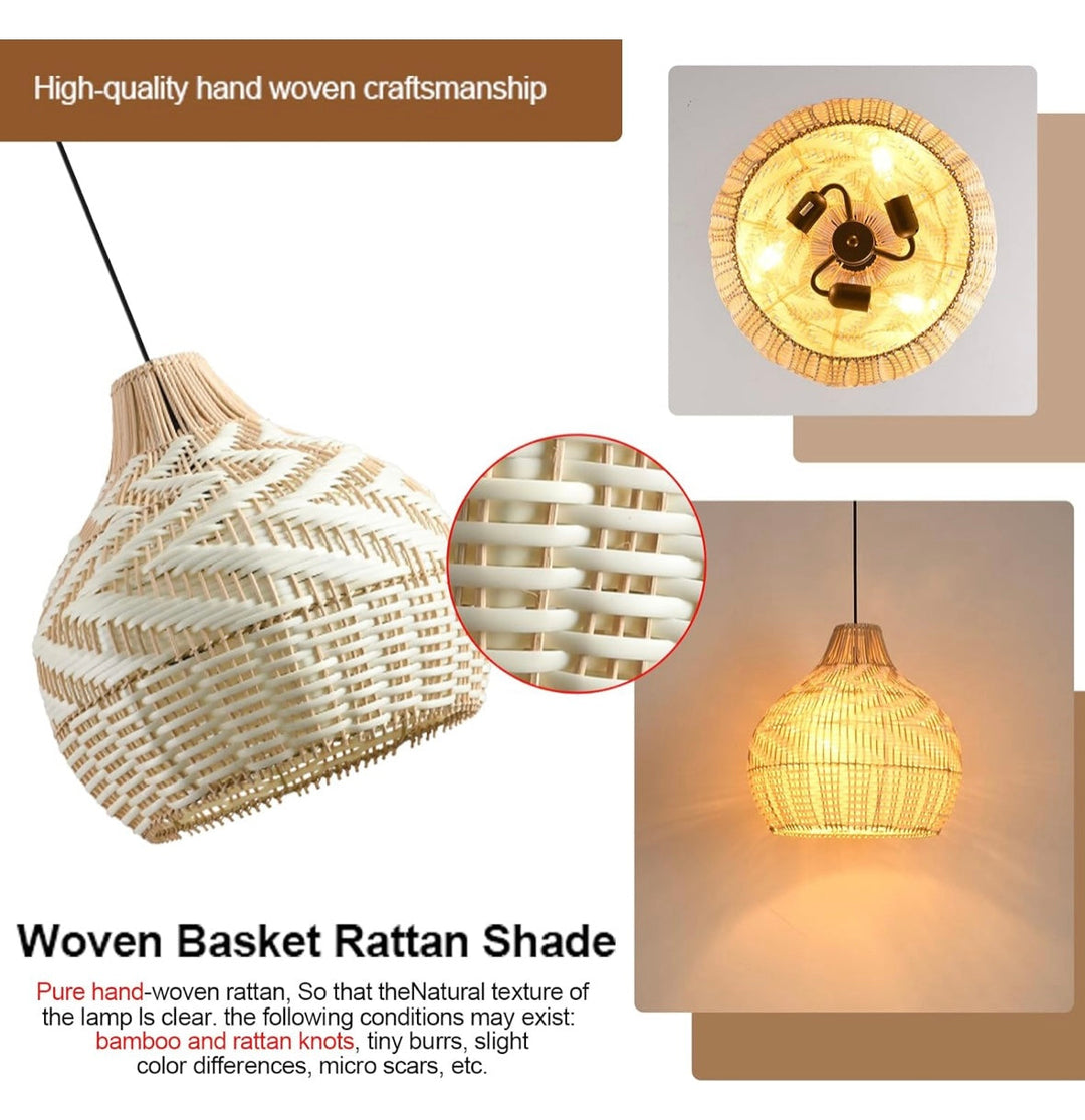 Bohemian Woven bamboo rattan Pendant Light with Natural Rattan Shade