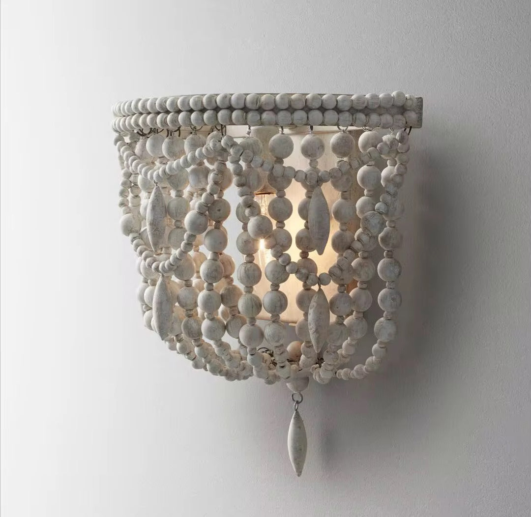 Bohemian Beaded Wall Sconce with White Wooden Beads