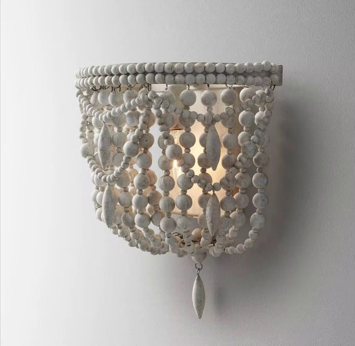 Bohemian Beaded Wall Sconce with White Wooden Beads