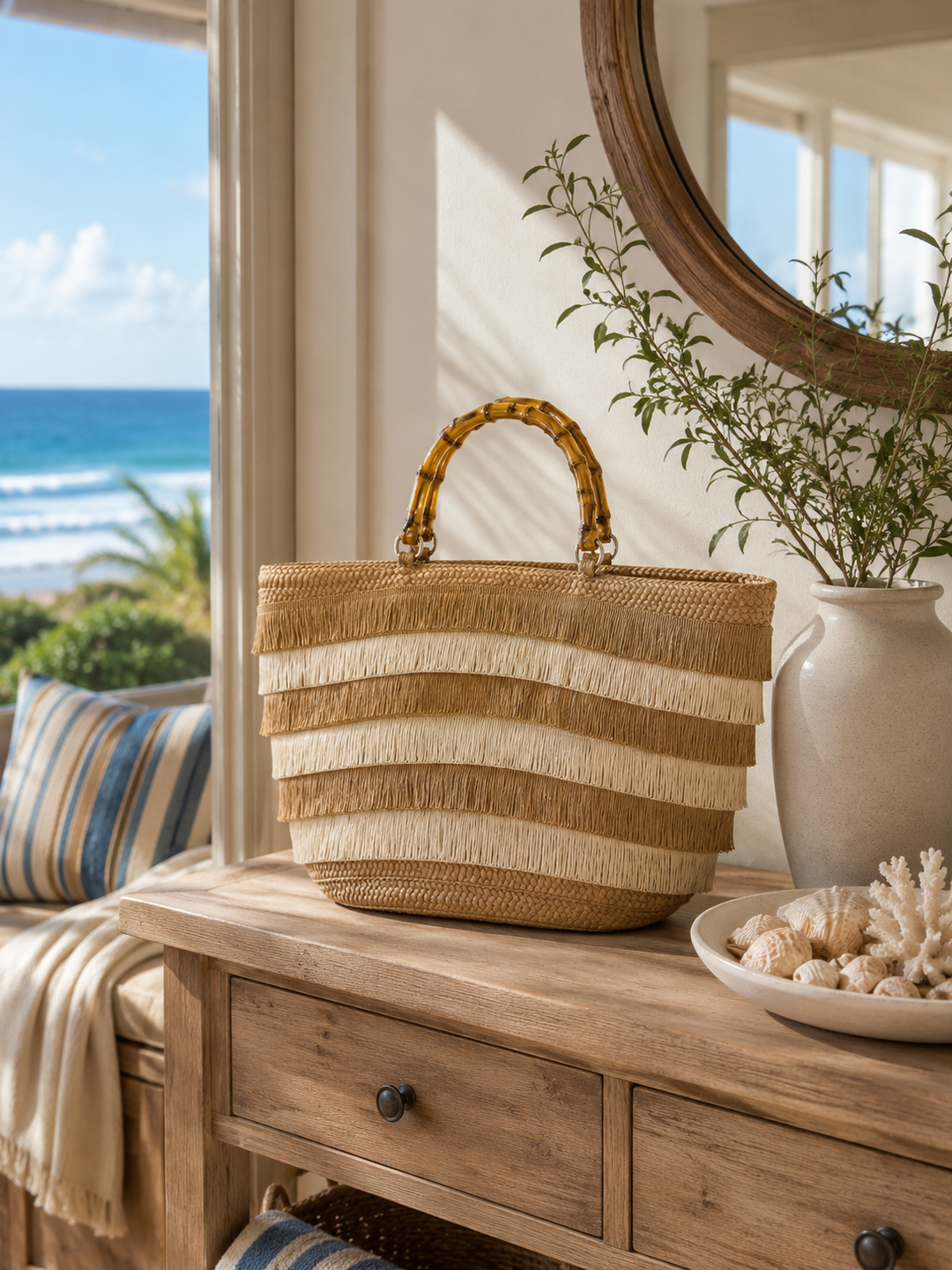 Fringed Woven Beach Tote
