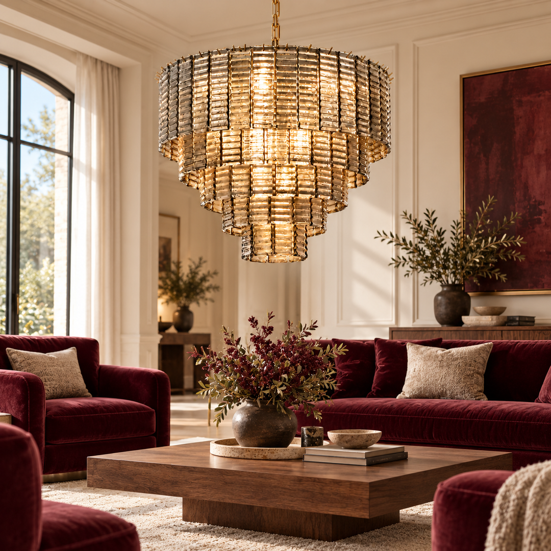 Silver Textured Crystal Chandelier