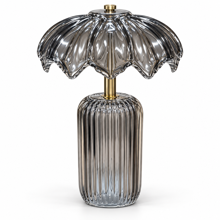 Smoked Glass Scalloped Table Lamp