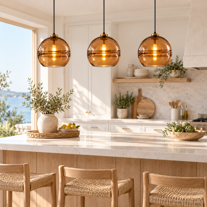 Modern Glass Pendant Light with Purple Amber or Grey color Shade