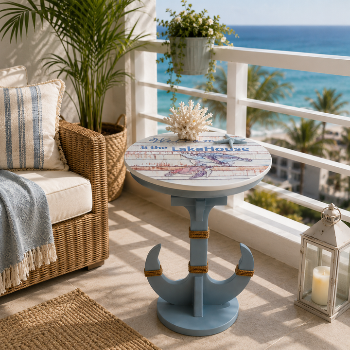 Coastal Anchor Pedestal Accent Side Table