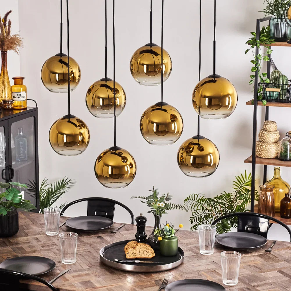 Luxury Gold Globe Pendant Light - Cluster of Eight