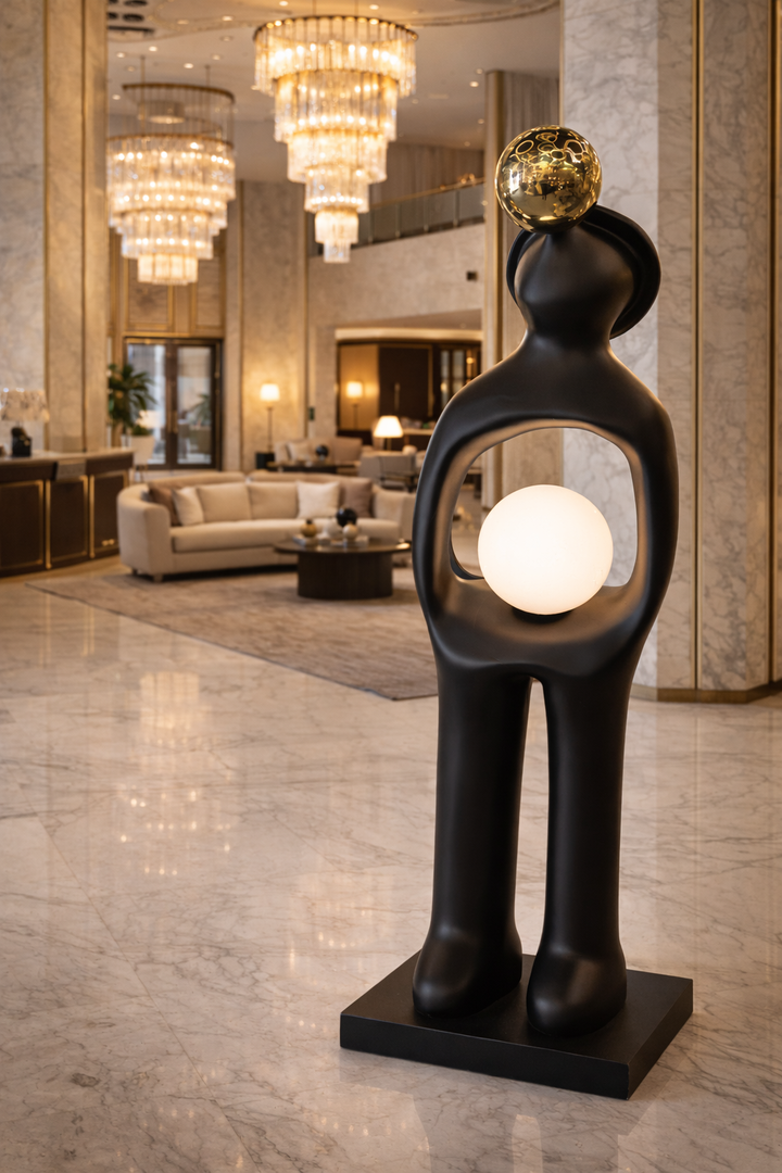 Modern Sculpture LampModern Sculpture Lamp with Dual Globe DesignThis artistic sculpture lamp features a modern design with a sleek black finish and dual globe lights. Perfect for adding a decorative touch to your space, it functiFloor LampsWadi Home