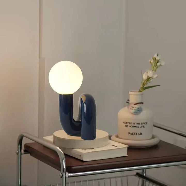 Sculptural Peach Table Lamp with Opal Globe