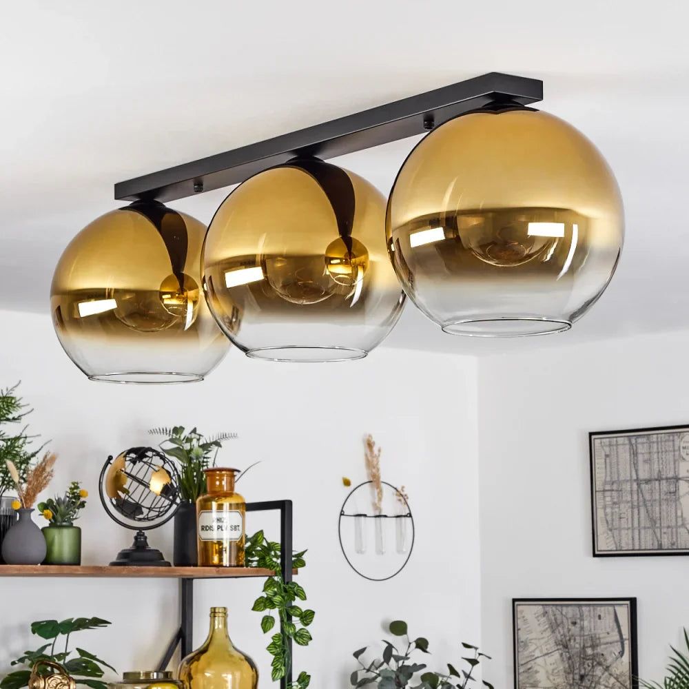 Modern Glass Globe Ceiling Light with Golden Finish