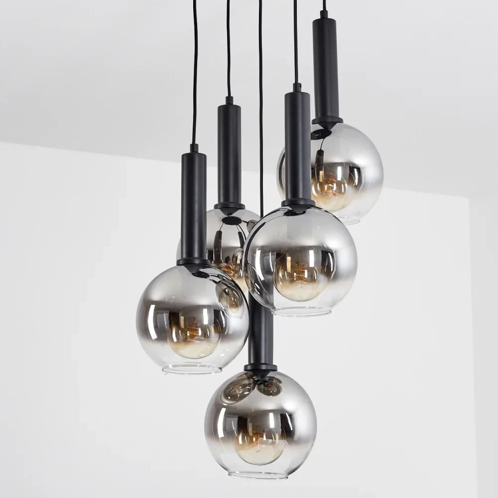 Clustered Glass Globe Pendant Light with Black Accents