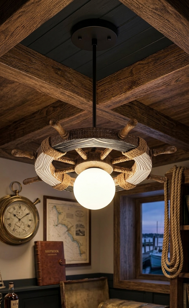 Nautical Ship Wheel Pendant Light