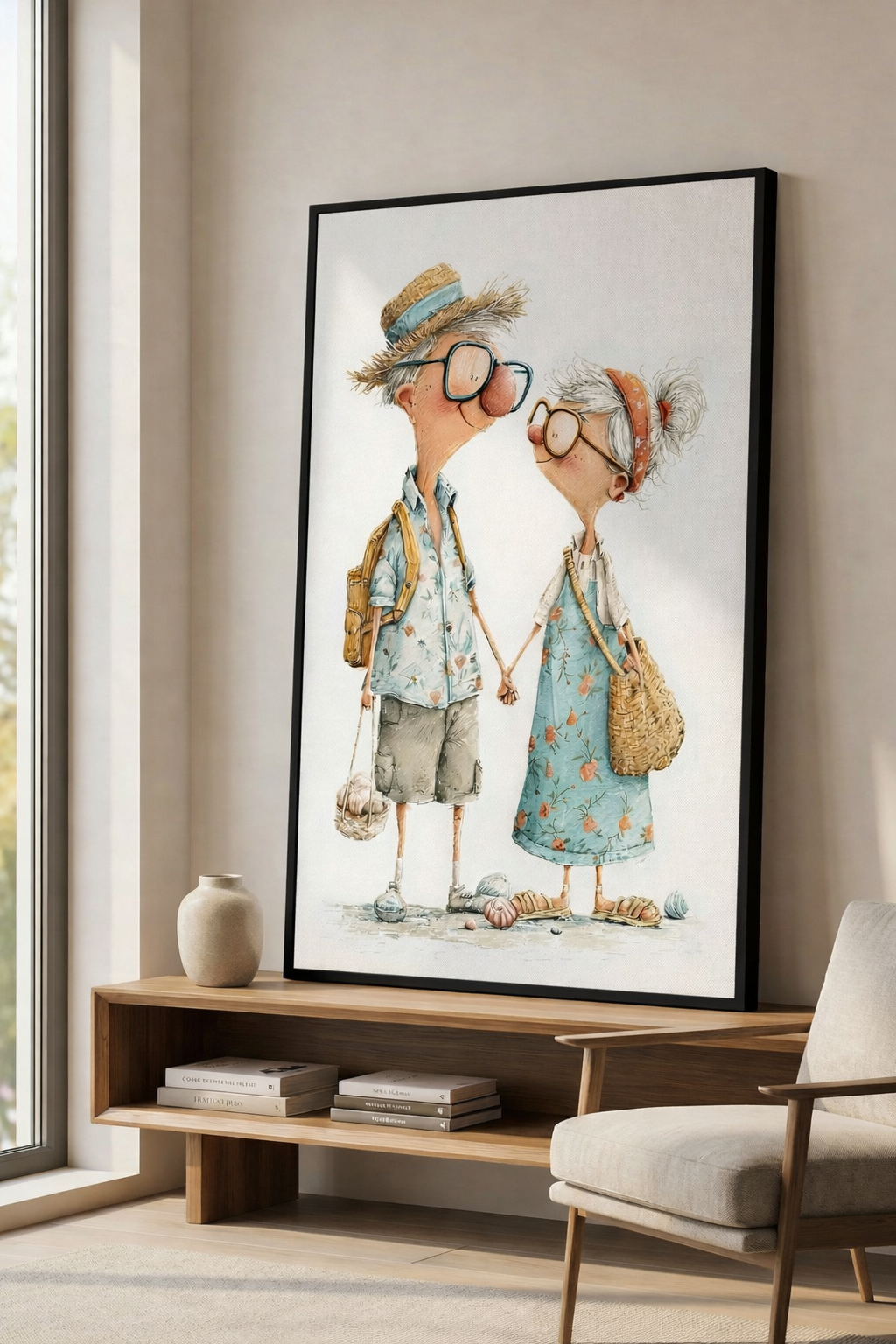 Elderly Couple Holding Hands Canvas Art