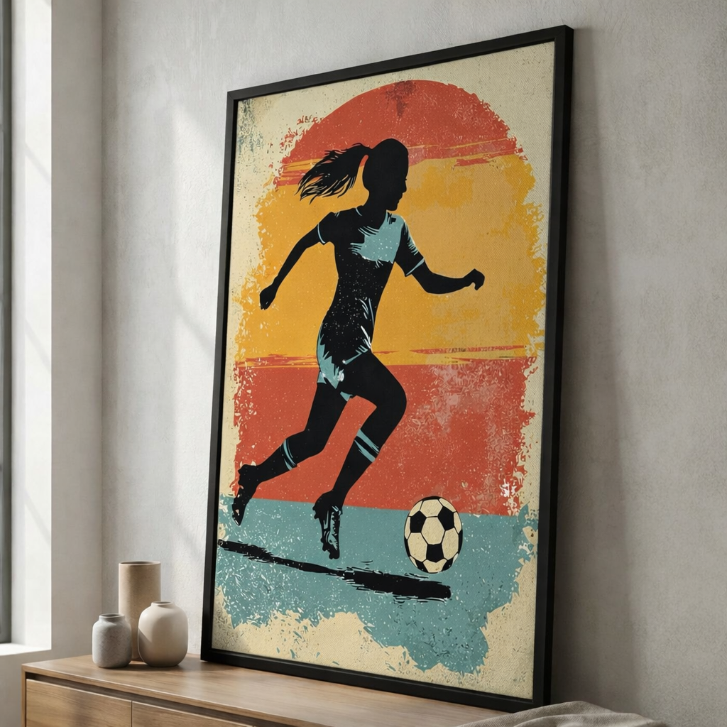 Vintage Soccer Girl Silhouette Canvas