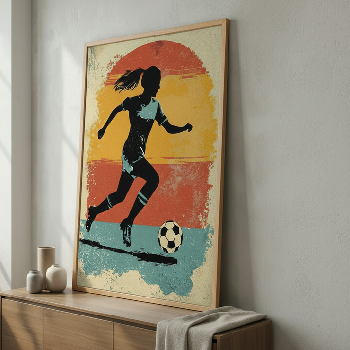 Vintage Soccer Girl Silhouette Canvas