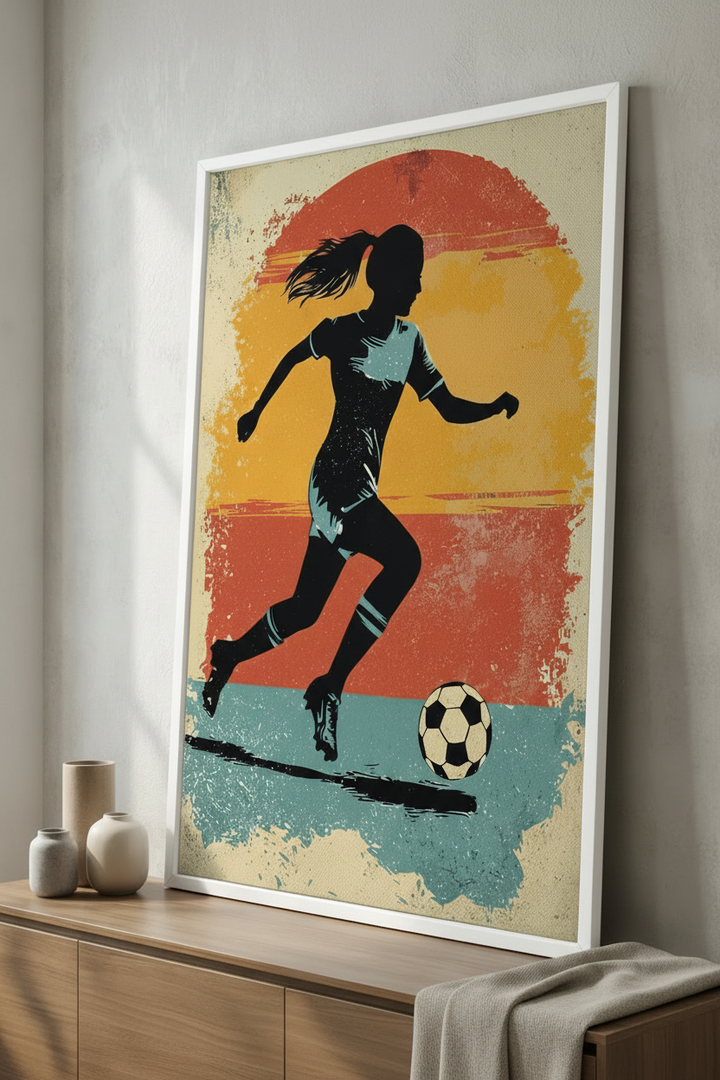Vintage Soccer Girl Silhouette Canvas