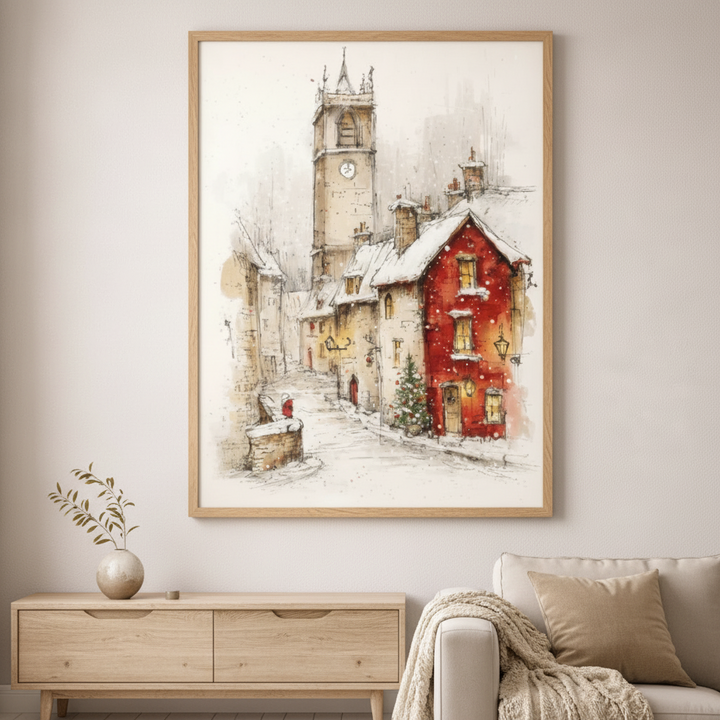 Winter Village Red House Canvas