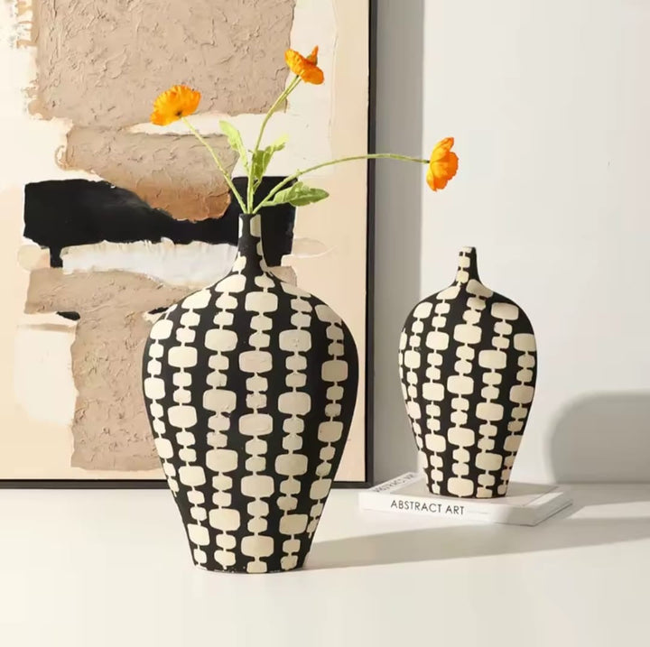 Modern Black & White Abstract Ceramic Vases set of 2