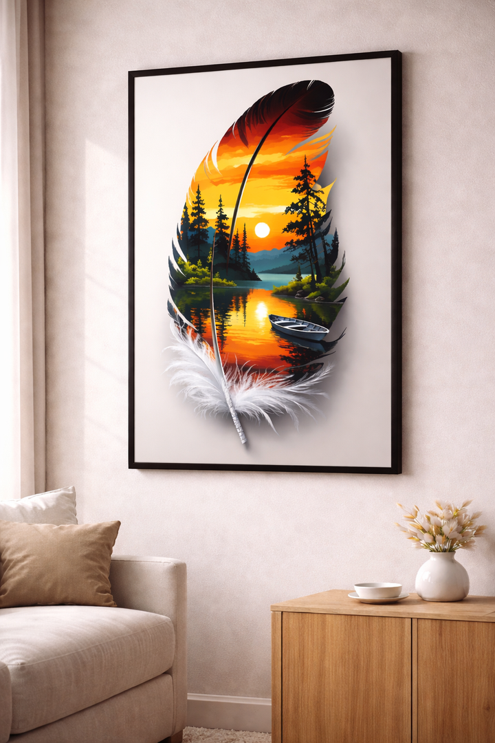 Feather Sunset Lake Canvas Art
